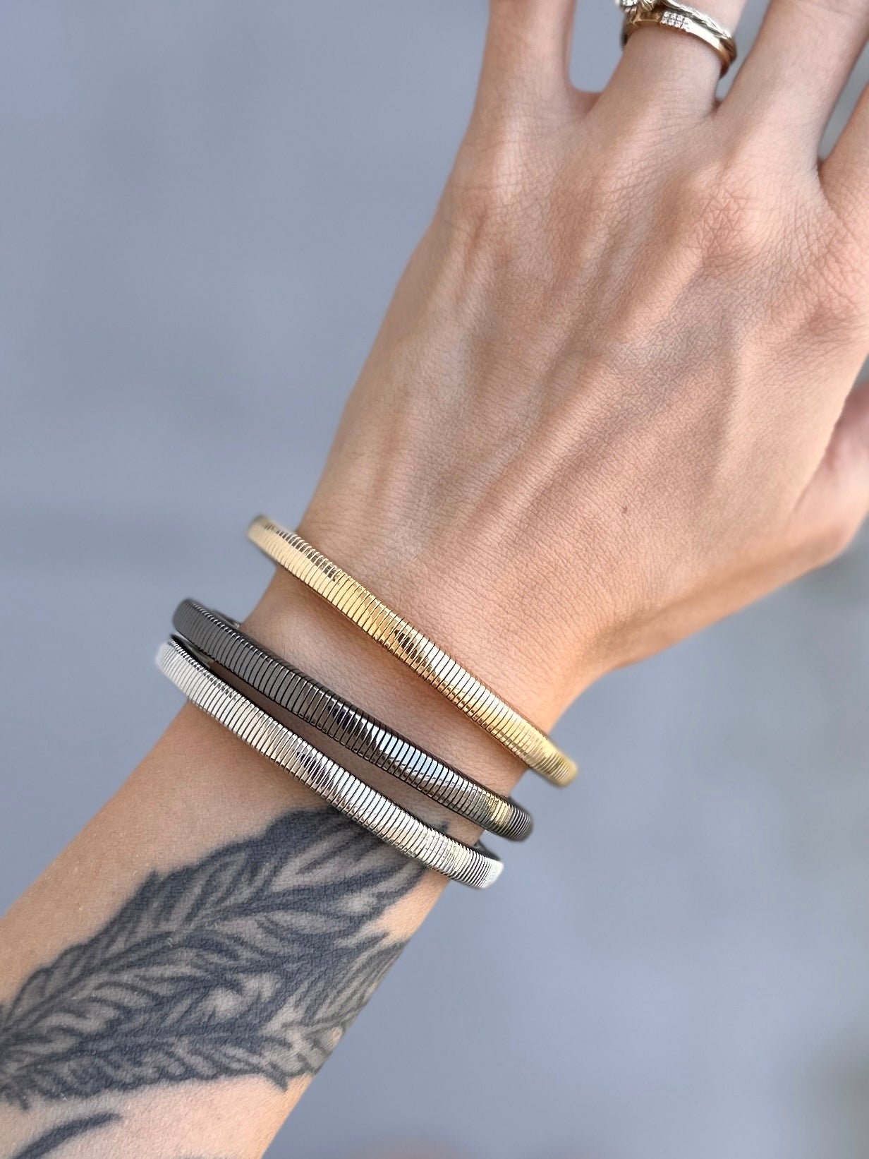 Three's Company Square Snake 6mm Coil Bracelet Set