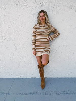 Get A Move On Striped Bell Sleeve Sweater Dress DS (FG)