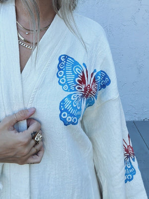 Botanical Butterfly One Of A Kind Hand Painted Kaftan Robe ~ MADE TO ORDER