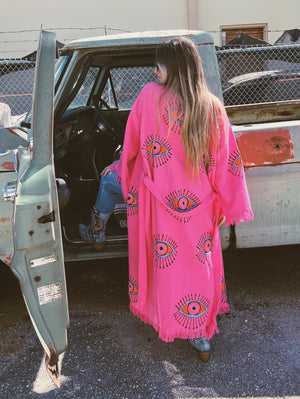 Must Be Wednesday One Of A Kind Hand Painted Evil Eye Kaftan Robe ~ MADE TO ORDER