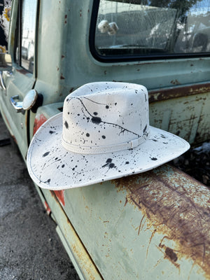 The Mirage Western Pinch Front Hat ~ Ivory w/ Black Splatter