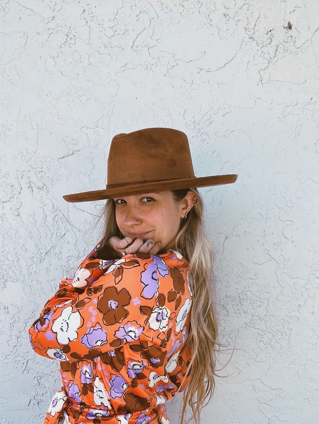 The Wanderer Pencil Brim Pinch Front Hat ~ Rusty Brown