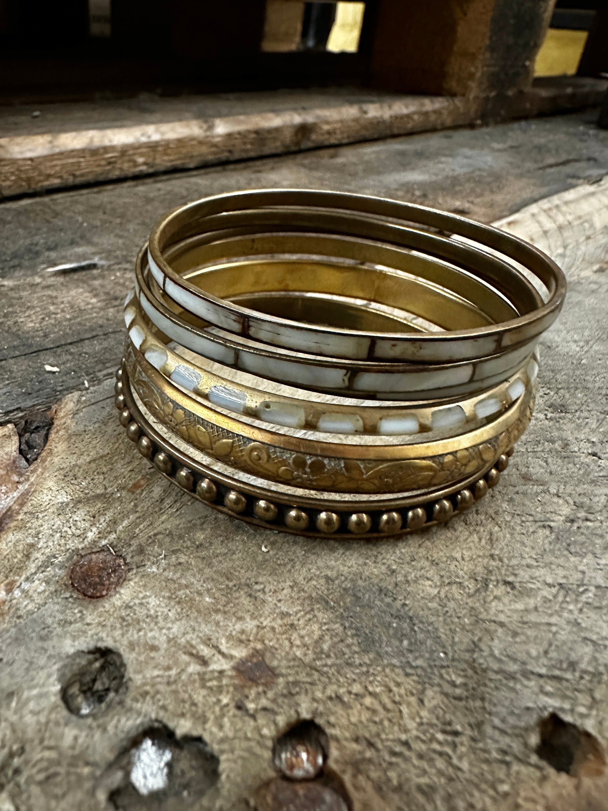 Vintage Brass & Mother Of Pearl Bangle
