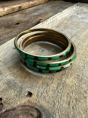 Vintage Brass & Spotted Turquoise Wood Bangle
