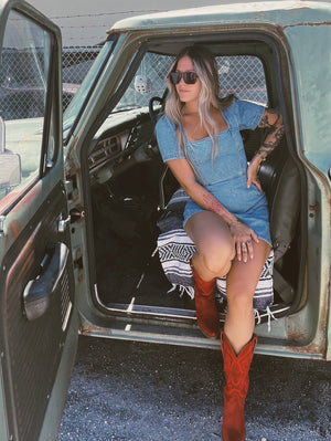 Good Bad Girl Denim Puff Sleeve Mini Dress