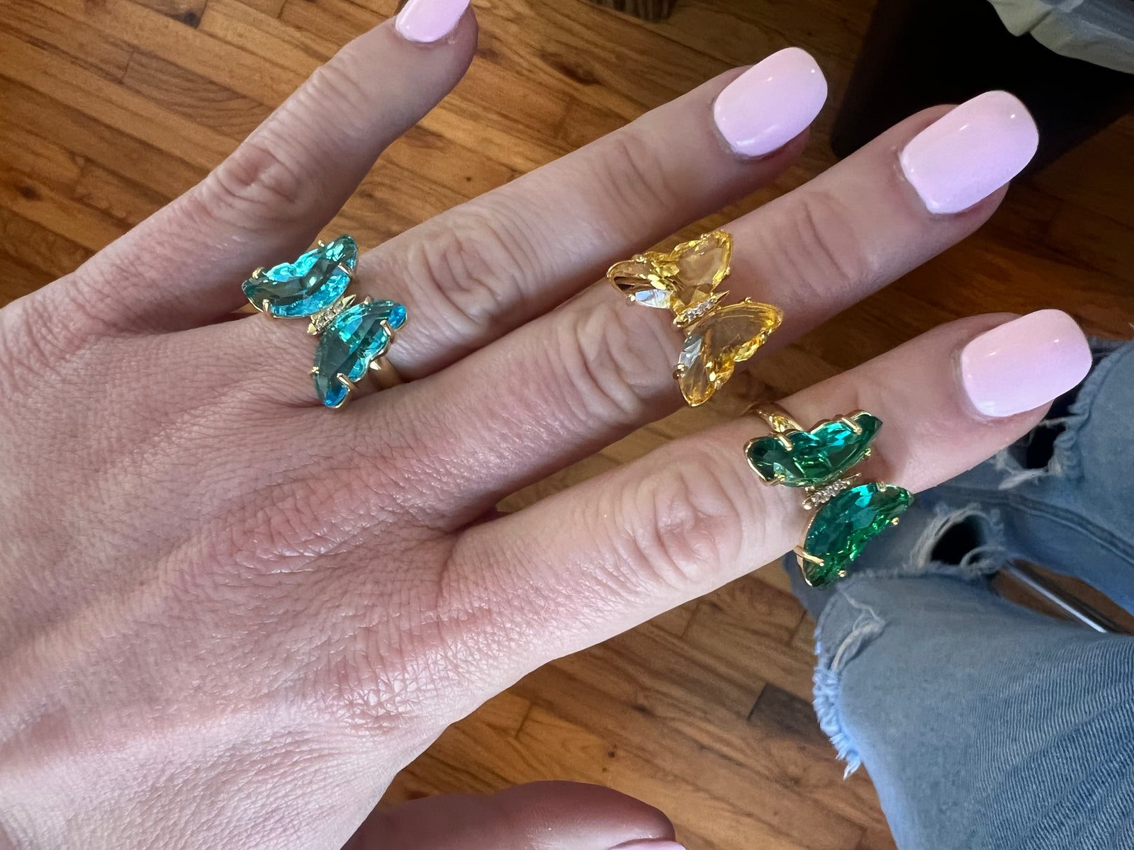 Crystal Butterfly Gold Ring