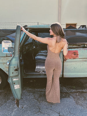 Gold Dust Woman Metallic Flare Leg Jumpsuit