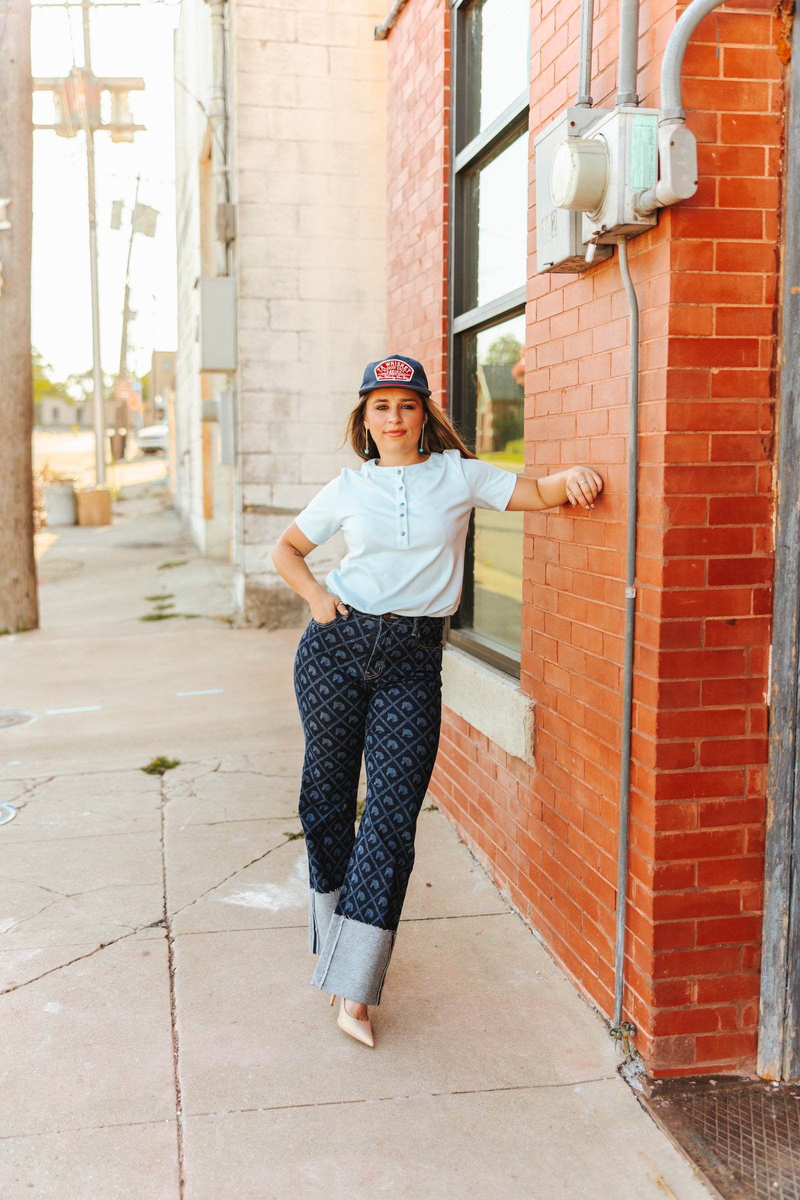 Take The Reins Horse Printed Cuffed High Rise Jeans