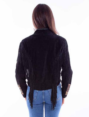 Desperado Beaded Fringe Leather Jacket ~ Black