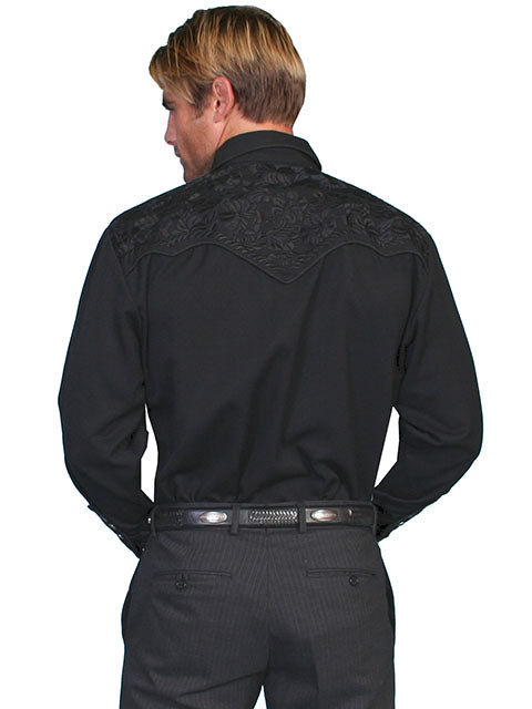 Scully Men's Black Tooled Embroidery Button Shirt (DS)
