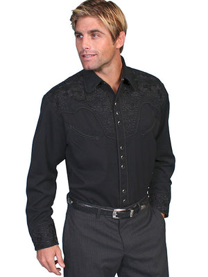 Scully Men's Black Tooled Embroidery Button Shirt (DS)