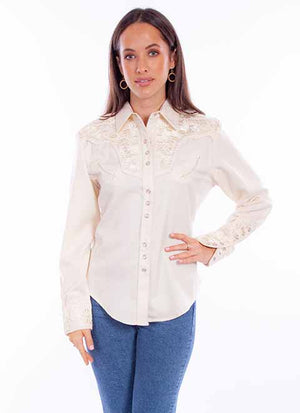 Sweet Freedom Embroidered Floral Pearl Snap Button Up Blouse