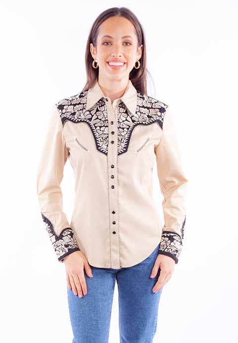 Here You Come Again Embroidered Snap Front Blouse