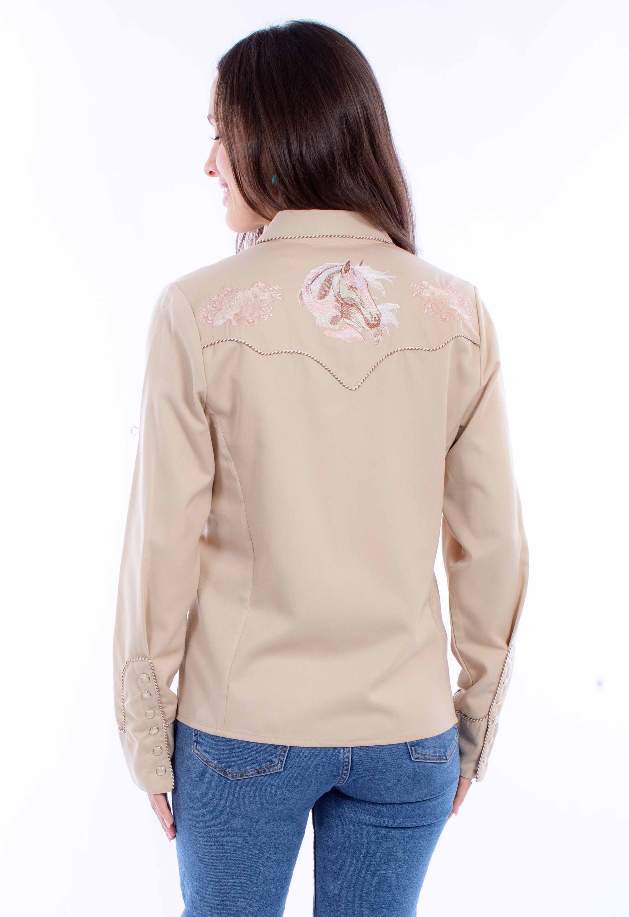 Howdy Honey Embroidered Horse Pearl Snap Button Up Blouse