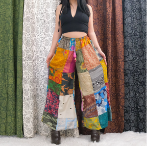 Fire On The Mountain Patchwork Silk Sari Wide Leg Pants