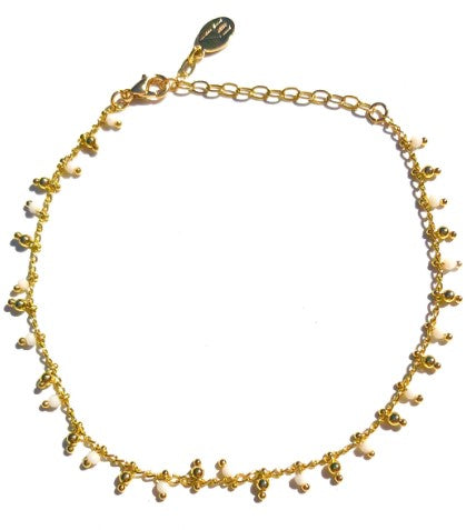 White Beaded Golden Anklet