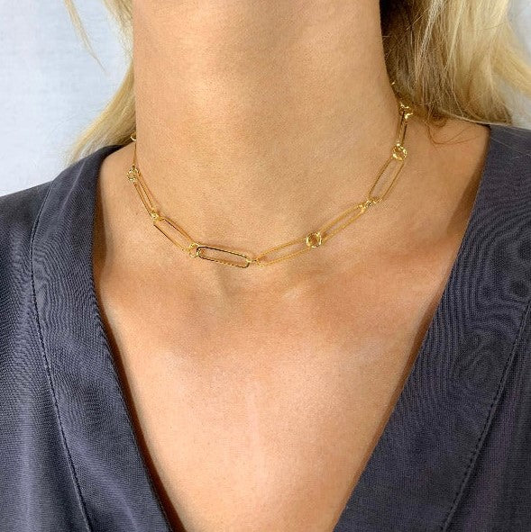 Ellie Gold Paperclip Chain Choker Necklace