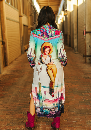 Honky Tonk Angel Cactus Ombre Cowgirl Button Down Maxi Shirt/Dress &/or Duster Cardigan