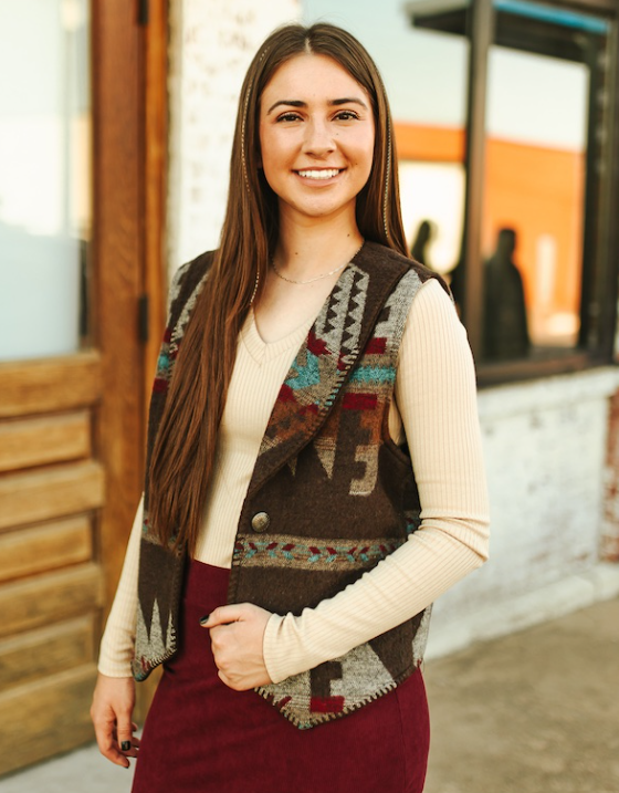 Alabama Pines Brown Aztec Concho Button Vest