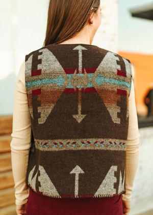 Alabama Pines Brown Aztec Concho Button Vest