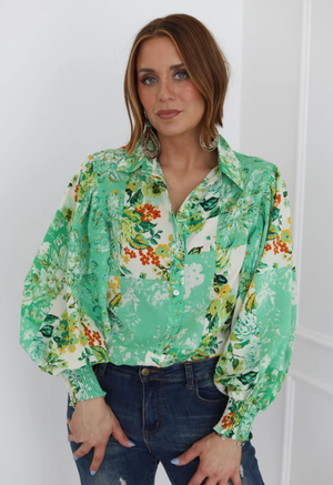 Daydream Believer Floral Patchwork Button Up Blouse