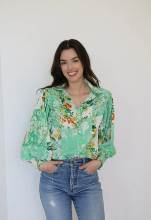 Daydream Believer Floral Patchwork Button Up Blouse