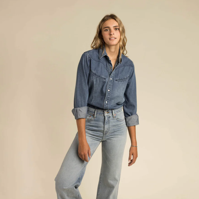 The Yoakam Pearl Snap Denim Top - PREORDER