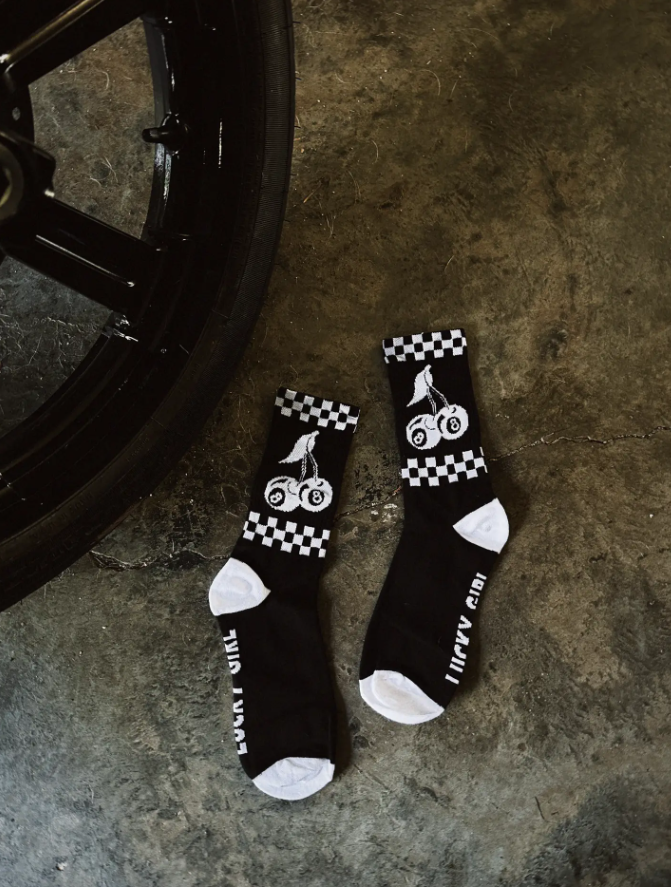 Lucky Girl Cherry Eightball Crew Socks