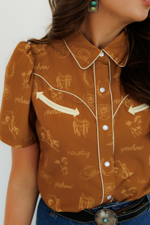Back in the Saddle Short Sleeve Button Up Blouse