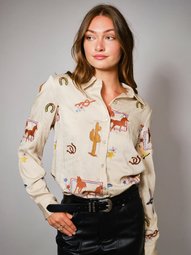 Saddle & Stitch Western Embroidered Button Up Top
