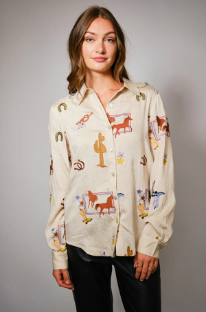 Saddle & Stitch Western Embroidered Button Up Top