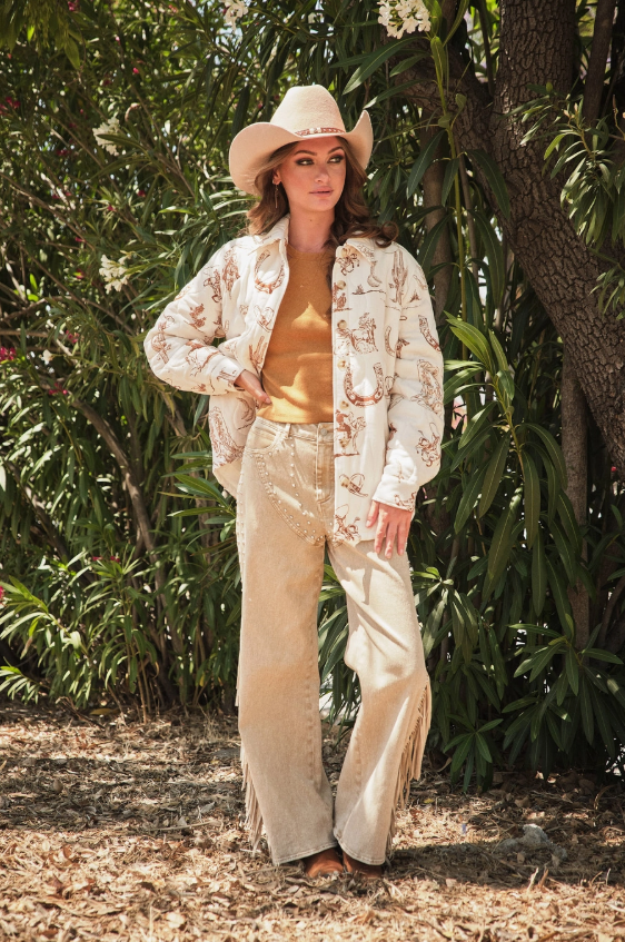 Cozy Cowgirl Quilted Western Print Jacket