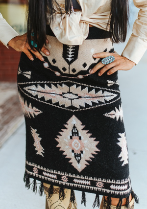 Western Winds Aztec Knit Fringe Skirt