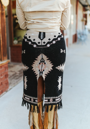 Western Winds Aztec Knit Fringe Skirt