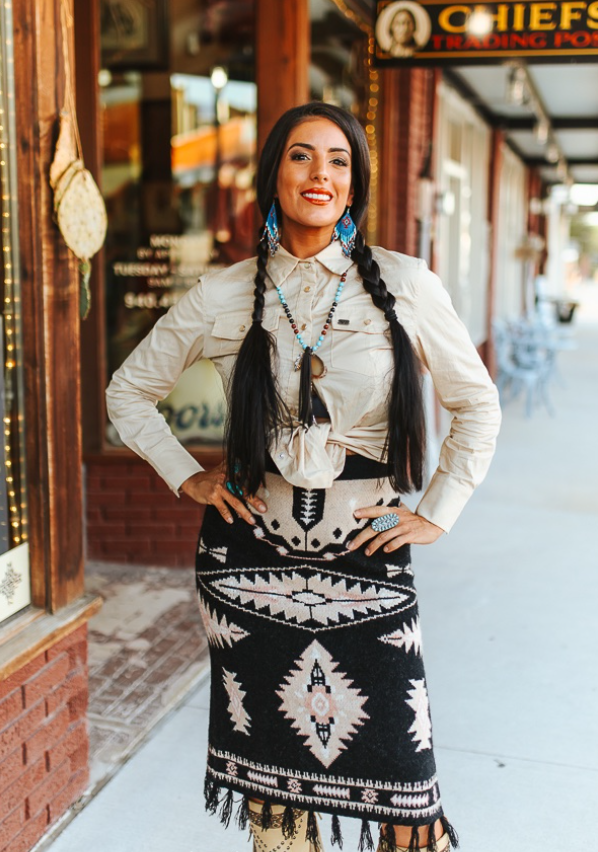 Western Winds Aztec Knit Fringe Skirt