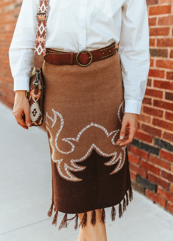 Cowgirl Canyon Knit Fringe Skirt