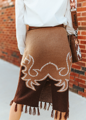 Cowgirl Canyon Knit Fringe Skirt