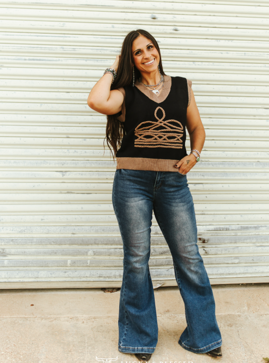 Western Royalty Bootstitch Knit Sleeveless Sweater
