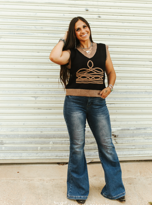 Western Royalty Bootstitch Knit Sleeveless Sweater