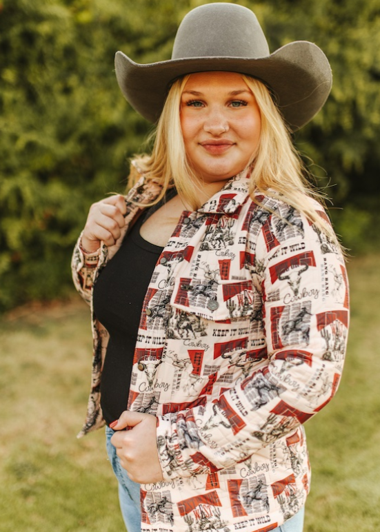 Keep It Wild Western Collage Printed Quilted Jacket
