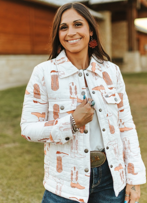 Line Dancing Lady Boot Printed Quilted Jacket