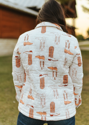 Line Dancing Lady Boot Printed Quilted Jacket