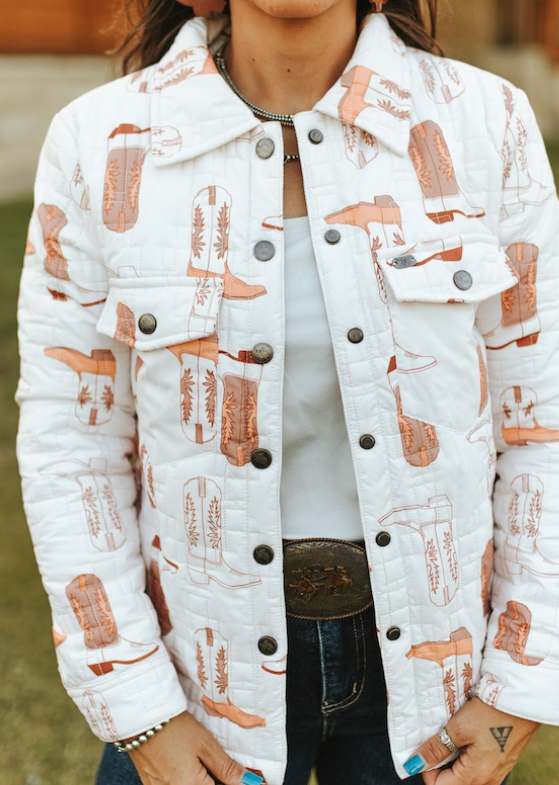 Line Dancing Lady Boot Printed Quilted Jacket