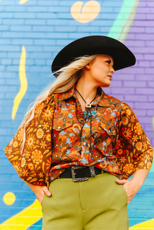 Twisted Trail Retro Pearl Snap Blouse