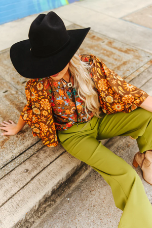 Twisted Trail Retro Pearl Snap Blouse