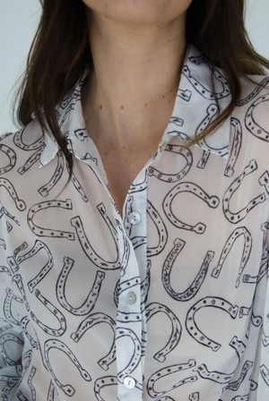 Cowgirl Charm Sheer Chiffon Horseshoe Print Blouse