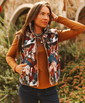 Range-Raised Jacquard Woven Horse Puffer Vest