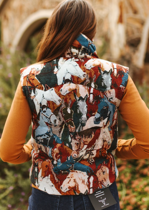 Range-Raised Jacquard Woven Horse Puffer Vest
