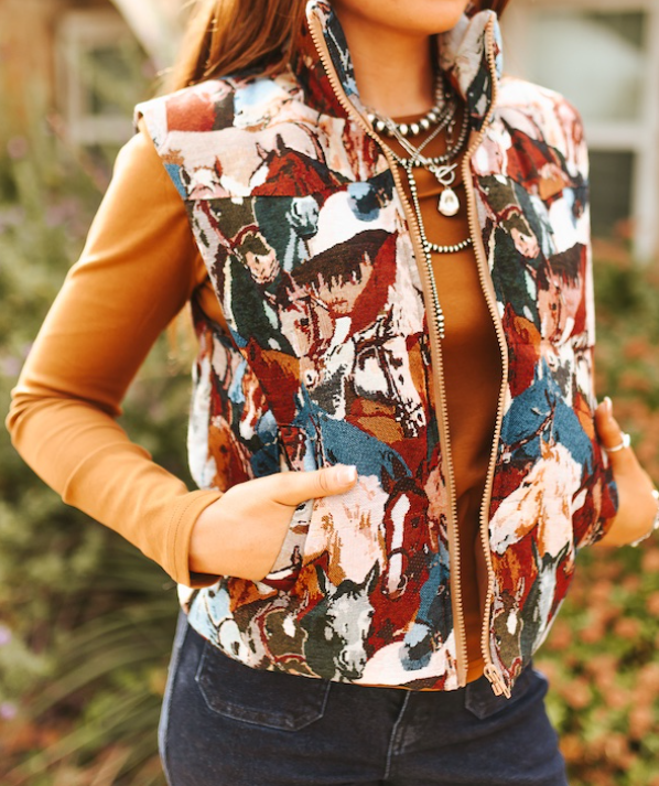 Range-Raised Jacquard Woven Horse Puffer Vest