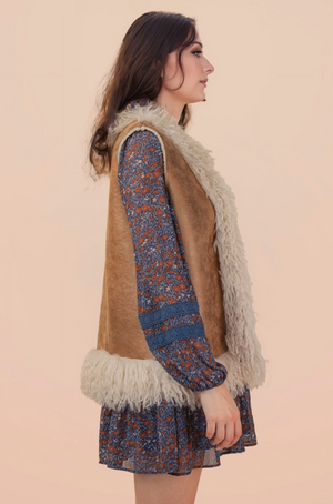 Cowboy Take Me Home Sherpa Suede Fur Trim Vest